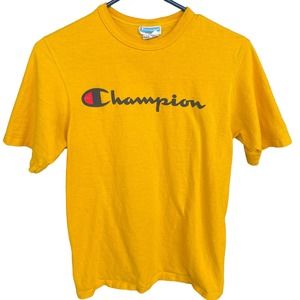 Champion Shirt Womens Small Yellow Logo Short‎ Sleeve